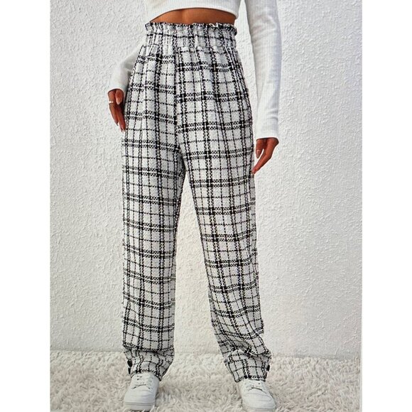SHEIN High Waist Plaid Textured Pull On Pants S - Picture 3 of 6